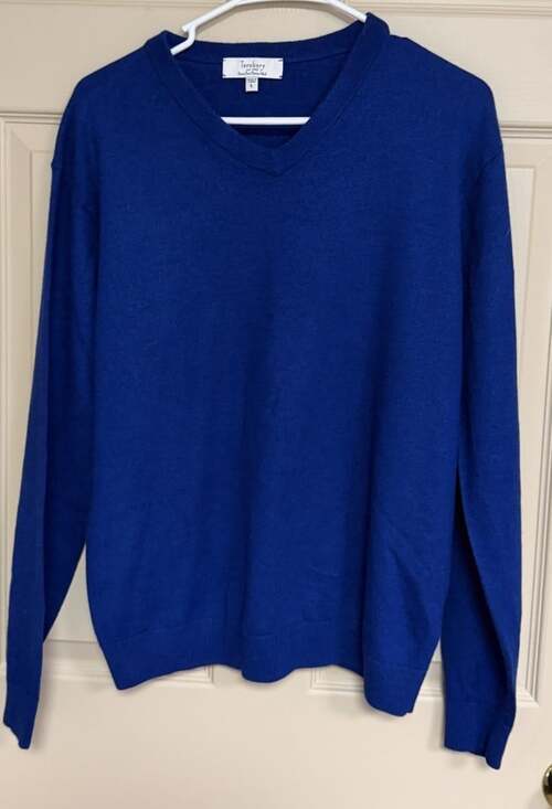 Turnbury Other - Turnbury Extra Fine Merino Wool V Neck Sweater Blue Men's Large